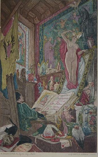 Felicien Rops Illustration du livre d'Octave Uzanne, Son altesse la femme - Hors texte en face de la page 22. china oil painting image